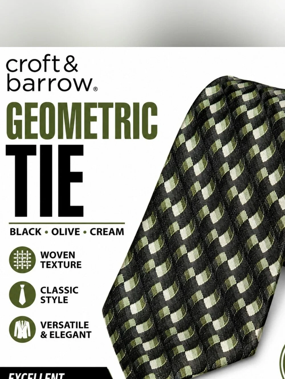 Geometric Olive & Cream Men's Tie by Necktie (Unbranded)